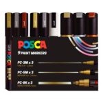 Posca Assorted Acrylic Paint Marker Pens, Festive Colors, 9-Pack