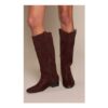 PrettyLittleThing Faux Suede round Toe Western Boots – Chocolate