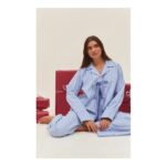 PrettyLittleThing Stripe Detail Long Pyjama Set – Blue