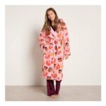 Pumpkin Bow Print Fleece Dressing Gown – Pink