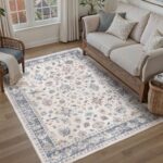 PureCozy Washable Rugs Living Room 120 x 170cm Floral Carpet, Blue Non Slip, Low Pile – Sold by RONGBEN / FBA
