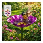 Purple Flower Garden Stake Bird Bath / Bird Feeder
