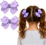 Purple Hair Accessories, 2pcs Sparkly Glitter Purple Hair Bow Clips