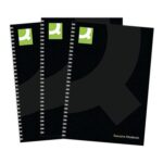 Q-Connect A5 Hardback Wirebound Book, Black, Pack of 3