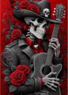 QENSPE Skeleton Diamond Art Kits for Adults Beginners, Skull Diamond Painting Kit Adult, 5D Full Drill Guitar Diamond Dot Gem Art Crystal Home Wall Decor Crafts Gift 16×12 Inch Canvas