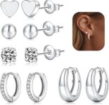 RANKEEF 5/8/9 Pairs Silver Plated Stud Earrings Cubic Zirconia Silver/Gold Plated Studs Earrings For Women Sets