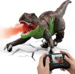 RC Dinosaur T-Rex Robot with Camera for Kids, Live Video RC LCD Screen, Crawling Motion Simulation, Smart Show Mode Spray Function Light Effect and Roar, Rechargeable Battery, Toys Gifts for Children
