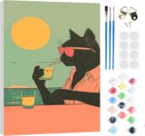 RICUVED Black Cat Paint by Numbers Kit with Frame for Adults 20x30cm