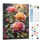 RICUVED Pink Roses Paint by Numbers Kit with Frame 20x30cm