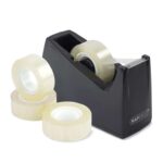 Rapesco 1619 Tape Dispenser 300 for Rolls with 1 Core, 4 Tape Rolls Includes 4 Tape Rolls Black/White/Pink Dispenser