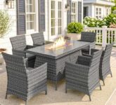 Rattan Dining Set with Fire Pit Table and Armchairs, Grey – With Code