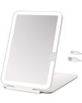 Rechargeable Travel Mirror with Light,19.9×13.5cm Portable Lighted Makeup Mirror,3 Color Lighting Adjust Brightness