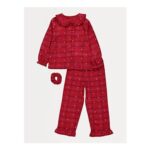 Red Check Heart Long Sleeve Pyjamas and Scrunchie