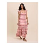 Red Check Ruffle Trim Tiered Levi Maxi Dress