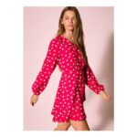 Red Heart Print Long Sleeve Mini Wrap Dress