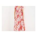 Red & Orange Floral V-Neck Tie Waist Midi Dress