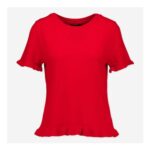 Red Ruffled Knitted Merino Wool Top