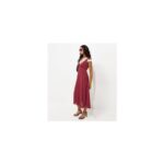 Red Spot Print Lace Trim Midi Tea Dress