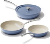 Redchef Nonstick Ceramic Pans, 4-Piece Deep Ceramic Frying Pan with Lid, 8 9.5 11 Deep Frying Pan, Egg Frying Pans Suitable for All Stovetops, PFAS & PTFE & PFOA Free, Oven Safe, Blue