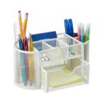 Relaxdays Desk Organiser, Modern Look, White Metal Mesh