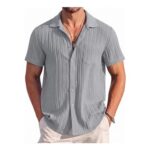 Remxi Mens Short Sleeve Casual Textured Shirts