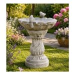 Resin Stone Effect Garden Bird Bath With Two Birds 50cm Tall Free P&P