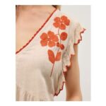 Rhea Embroidered Linen Blend Top – Natural