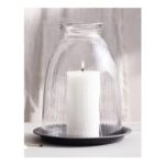 Ribbed Domed Glass Candle Holder with Tray – Large