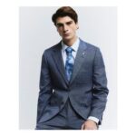 River Island Mens Blue Check Suit Jacket, Skinny, Collared