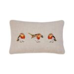 Robin Embroidered Cushion – 50cm X 30cm