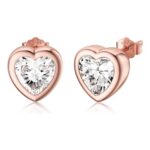 Rose Gold Heart Stud Earrings, Silver-Plated, Minimalist
