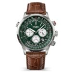 Rotary Mens Pilot Chronograph Green Dial Brown Leather Strap Watch