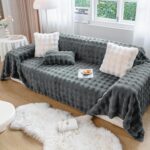 Royhom Rabbit Plush Sofa Cover 3 Seater, Corner Couch Covers L Shape, Couch Cover for Dogs, Washable Sofa Slipcovers, Soft, Breathable, Thick (Grey, 180x300cm)