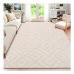 SHACOS Washable Lightweight Area Rug, 120×160 Cm, Beige, Non-Slip Geometric