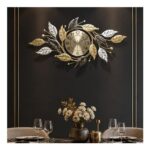 SIN&MI Large Metal Leaf Wall Clock, Silent Quartz, Modern Elegance