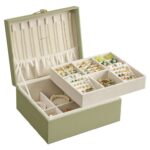 SONGMICS 2-Layer Jewellery Box with Handle and Removable Tray – Sage Green