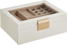 SONGMICS 2-Tier Jewellery Box Glass Lid 23 x 18.6 x 8.6 cm JBC238W01