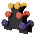 SONGMICS 3 Pairs Dumbbells Set with Stand, 9KG/12KG/18KG Total, Weights for Fitness Training