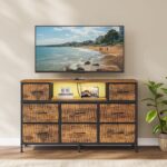 SONGMICS Chest of Drawers, 8 Drawers, LED Lights, Charging Station