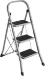 SONGMICS Folding 3-Step Ladder, Holds up to 150KG with Anti Slip – Grey/Black