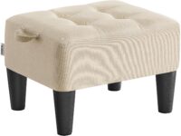 SONGMICS Foot Stool, Linen-Look Fabric Ottoman with Thick Cushion