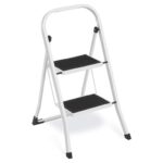 SONGMICS GSL12WT Folding Ladder, 2 Steps, Alloy Steel, White, 150 kg, EN14183 Certified
