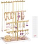 SONGMICS Jewellery Stand, Organiser with Metal Frame and Flocking Tray
