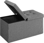 SONGMICS Ottoman Storage Box, Linen-Look Fabric Foldable Storage Bench
