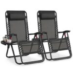 SONGMICS Set of 2 Zero Gravity Reclining Chairs, Folding Sun Loungers inc side tray (black / dark blue) – sold by SONGMICS Prime