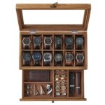 SONGMICS Watch Box with 12 Slots, 2-Tier Wood with Glass Lid – sold and dispatched by SONGMICS HOME UK