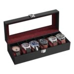 SONGMICS Watch Box with 6 Slots, Glass Lid, Metal Clasp