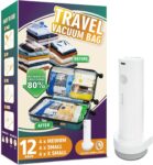 STORAGE MASTER Space Saver Bags for Travel and Home Reusable Vacuum Storage Bags Save 80% More Storage Space, 12 Pack, with Electric Pump