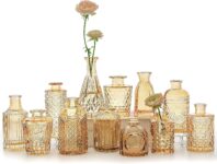 SUPMIND 12pcs Glass Bud Vase Set, Small Amber Flower Vases for Centerpieces in Bulk, Mini Vintage Vase for Wedding, Home,Table Decoration
