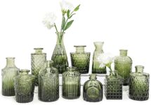 SUPMIND 12pcs Glass Bud Vase Set, Small Green Flower Vases for Centerpieces in Bulk, Mini Vintage Vase for Wedding, Home,Table Decoration